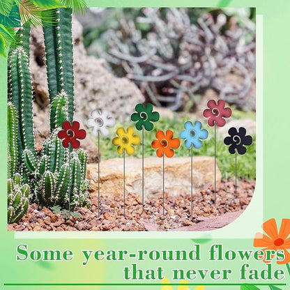 8 Pack Spring Rustic Metal Flowers Decorative, 12" Farmhouse Garden Decor Outside Rust Garden Stakes, Farmhouse Yard Art Ornament for Spring Outdoor Lawn Porch Pathway Patio Decor