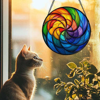 Stained Glass Window Hanging Rainbow Colored Abstract Vortex Large 11.8" - Suncatcher Door Garden Sun Catcher Home Decor Birthday Christmas for Woman Nana Friend Men