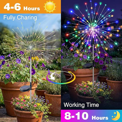 btfarm 4 Pack 120 LED Solar Garden Lights Outdoor, 8 Modes Firework Lights Solar Powered, Waterproof Twinkle Fairy Light Outside for Yard Patio Pathway Pool Christmas Party Decorative, Multicolor