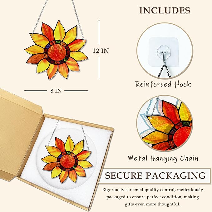 Sunflower Suncatcher Stained Glass, Sunflower Suncatcher Window Hanging, Flower Suncatcher for Grandma/Mom