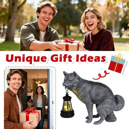 Discreet Wolf Garden Statue - The Loyal Guardian's Surprise Solar Lantern - Unique Dog Resin Figurine for Lawn Patio Yard - Funny Gag Gift for Gardeners - Birthday Gifts for Grandma Mom Women