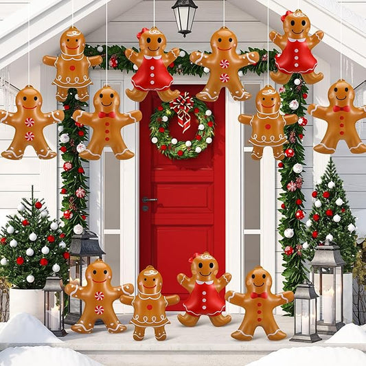 Leyndo 12 Pieces Inflatable Christmas Gingerbread Man Outdoor Decorations Christmas Gingerbread Man Inflatable Hanging Ornaments Blow up PVC Ornaments for Home Yard Party Supplies