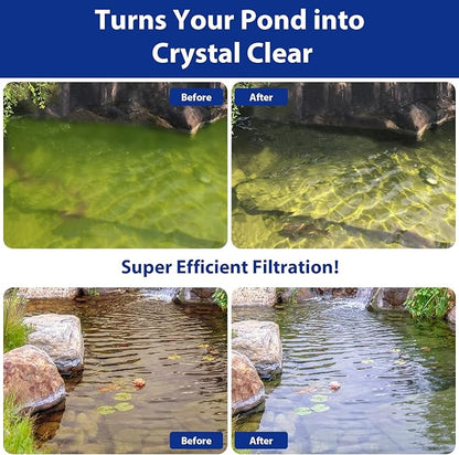 Pond Filter with Pump Fountain Kits | 400GPH Pond Filter with Pond Pump & Fountain Kit | 3 Spray Patterns | Water Feature | Koi Pond Filters for Outdoor Ponds 200-350 Gal