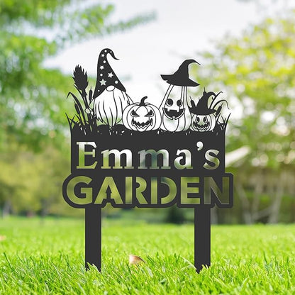 Personalized Halloween Gnome and Pumpkins Metal Garden Sign,Custom Yard Sign With Stake,Outdoor Garden Décor,Gnome Lawn Garden Decorated Statue,Gnome Lover Gifts Kailyard Plaque.