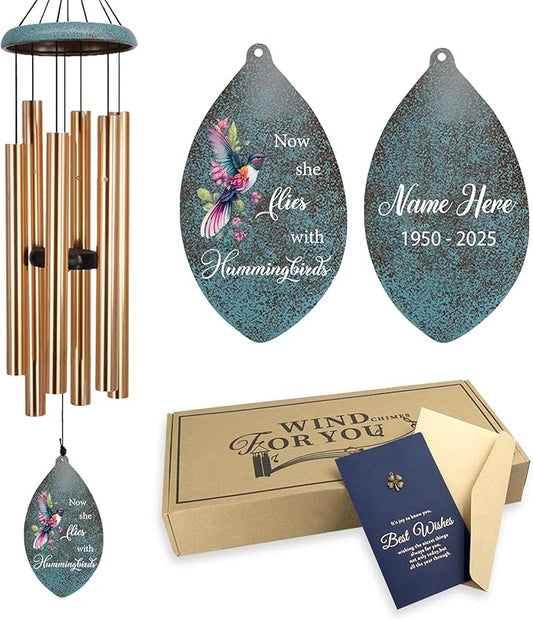 ASTARIN Personalized Memorial Wind Chimes, 35" Deep Tone Hummingbird Wind Chimes Memorial Gifts for Loss Mom Dad, Sympathy Windchime in Loving Memory of Loss Loved One(Produced in USA)