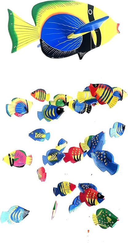 Fish Wind Chime Wooden Hand Painted Fish Mobile Tropical Fish Nautical Decor - OMA Brand (Large)