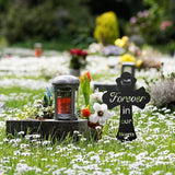 Grave Decorations for Cemetery: Forever in Our Hearts Metal Pet Grave Marker - Cross Sympathy Memorial Stake for Outdoor. Ideal Gifts to Honor The Memory of Departed Loved Ones(9.8 x 5.6'')