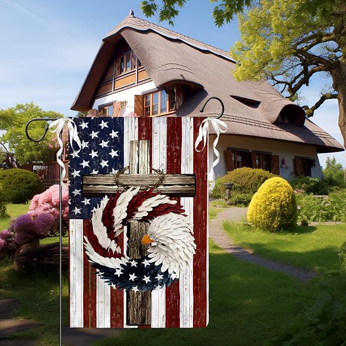 Patriotic Stars and Stripes Eagle Wreath Garden Flag 12x18 Inch Double Sided USA 4th of July Burlap Yard Flags Memorial Day Independence Day Yard Outdoor Decoration