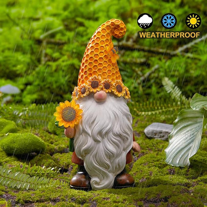 Olekki Garden Gnomes Outdoor - Sunflower Gnome Statue with Solar LED Lights for Yard, Patio, Lawn Ornaments - Best Garden Gifts for Mothers Day, Housewarming, Festival