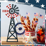 Tandefio 1 Pcs Patriotic Farmhouse Windmill Table Top 11.8 Inch Metal Rustic 4th of July Vintage Desk Shelf Decor Farmhouse American Red White Blue Windmill for 250th Anniversary Memorial Day Home