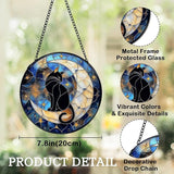 Cat Suncatcher, Black Cat on Moon Suncatchers Stained Glass Window Hanging, Celestial Moon and Star Sun Catchers Indoor Window Glass Round Wall Decor, 7.9x7.9in