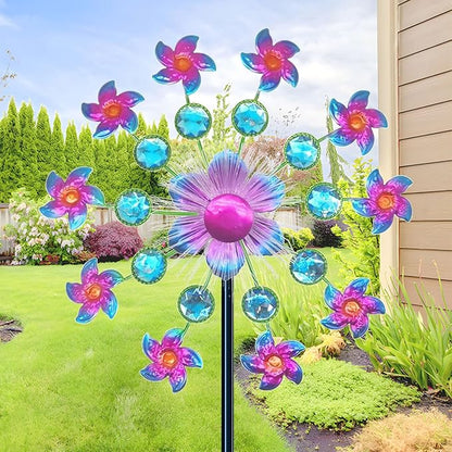 40" Solar Flower Gem Wind Spinners Garden Stake, Solar Wind Sculpture Yard Art Decorations for Lawn,Patio&Yard & Garden Decor, Metal Whirligigs Wind Spinners Outdoor