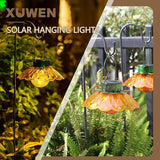 XUWEN Hanging Solar Lantern Outdoor - Yellow Solar Flower Lights with Crackle Globe Glass, Hanging Lanterns Decorative Outdoor for Walkway Pathway Patio Yard, Christmas Housewarming Gifts for Women.