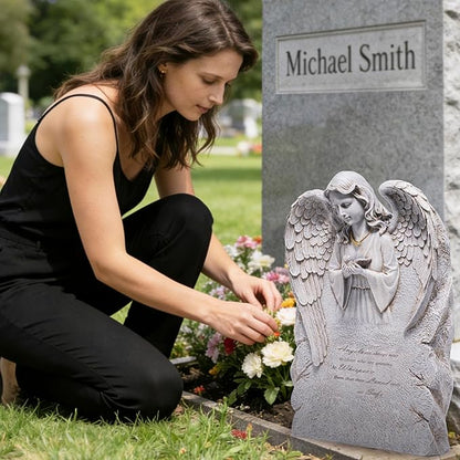 basen Memorial Angel Statue for Grave, Praying Angel Garden Statue with Engraved Message, Resin Cemetery Decoration for Outdoor Yard Lawn, Remembrance Angel Figurine Sympathy Gift