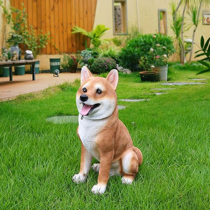 Outdoor Akita Inu Dog Statue with Interchangeable Welcome Sign and Detachable Solar Lantern –LED Light Garden Dog Sculpture Décor, Cute Puppy Design for Yard, Porch, Gift