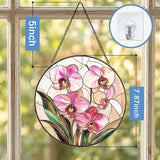 Stained Glass Sun Catcher Window Hanging - Pink Phalaenopsis Orchid Floral Design, Indoor Decor Gifts for Mother's Day, Birthday, Christmas - Perfect for Women, Mom Home Window Decor (Pink) 7.8in