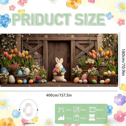 Easter Garage Door Banner Cover, Easter Bunny Flower Eggs Spring Party Backdrop Decor, Garage Door Cover For Outdoor Yard Holiday Decoration