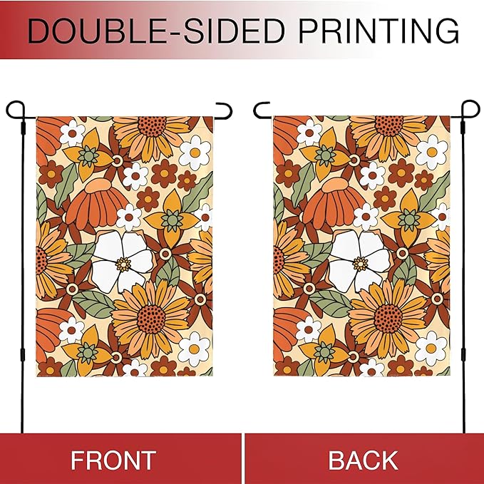 70s Retro Floral Garden Flag 12x18 Inch,Spring Decorative Flag Small Vertical Double Sided Holiday Farmhouse Seasonal Decor for Yard