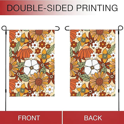 70s Retro Floral Garden Flag 12x18 Inch,Spring Decorative Flag Small Vertical Double Sided Holiday Farmhouse Seasonal Decor for Yard