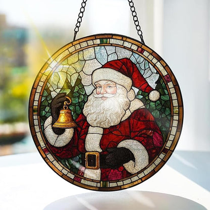 Bimkole Christmas Stained Glass Suncatcher Window Hanging - Santa Claus Indoor Window or Doorway Decoration - Handmade Sun Catcher Decor for Garden Home Christmas & Birthday Gifts 7.87x7.87 Inch
