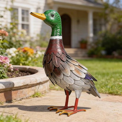 Shorayn Metal Duck Garden Statue, Life-Size Iron Mallard, Handmade Greenhead Duck Yard Decor, Indoor Outdoor Ornament, Gift for Housewarming/Mother’s Day/Christmas