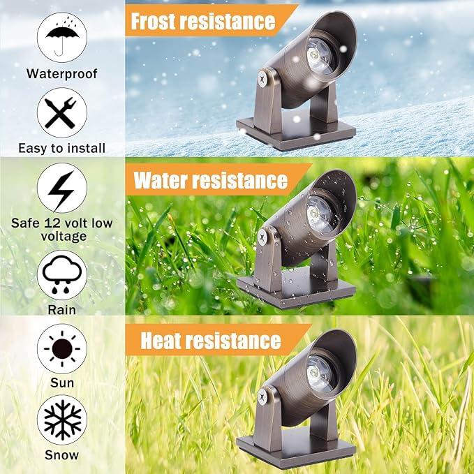Rossesay 6 Pack Waterproof Brass Underwater Light Ip65 Pond Lights LED Submersible Pool Fountain for Swimming Home Garden Patio Pond Fountain Waterfall Landscape Rockery