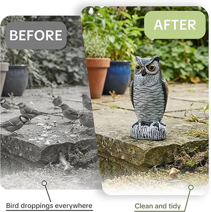 OFFO 2 Pack Fake Owl, Owl Statue for Garden and Yard Decoration, Weatherproof Plastic Outdoor Owl Decor for Porch Pool Patio Yard, 8 in Height, Round + Short Ear Owl