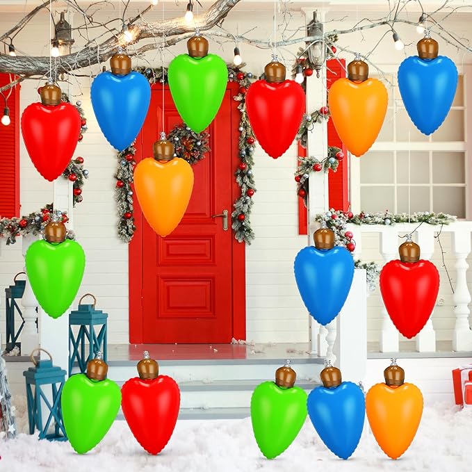 24 Pcs 10 Inch Inflatable Christmas Light Bulbs Ornaments Inflatable Christmas Ball Decorations Xmas Large Blow up Light Bulb Outdoor Indoor for Yard Lawn Tree Hanging Porch Garden Home