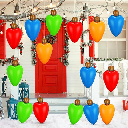 24 Pcs 10 Inch Inflatable Christmas Light Bulbs Ornaments Inflatable Christmas Ball Decorations Xmas Large Blow up Light Bulb Outdoor Indoor for Yard Lawn Tree Hanging Porch Garden Home