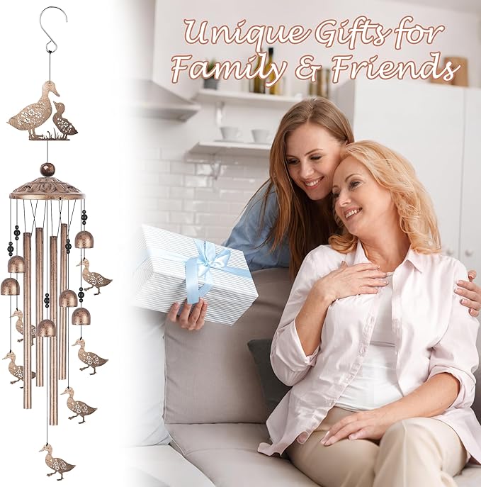 Romart Duck Wind Chimes for Outside, Duck Gifts for Women Men Mom Wife Grandma Birthday Sympathy Memorial Windchimes for Outdoors Indoors, Garden, Patio, Home, Porch, Yard Decorations