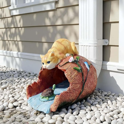 Funny Cat Garden Sculpture & Statue, Outdoor Decor Ornament, Gutter Diverter Rain, Downspout Extender, Eco-Friendly Resin, Splash Block, Perfect for 3"x4" Gutters, Unique Gift