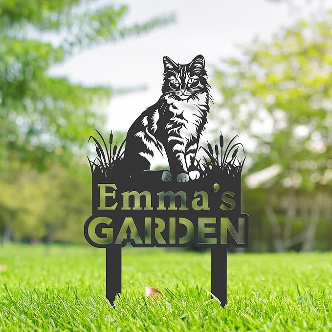 Personalized Cute Cat Kitten Metal Garden Sign,Custom Yard Sign With Stake,Outdoor Garden Décor,Pet Cat Lawn Garden Decorated Statue,Cat Sympathy Yard Metal Sign,Cat Lover Gifts Kailyard Plaque.