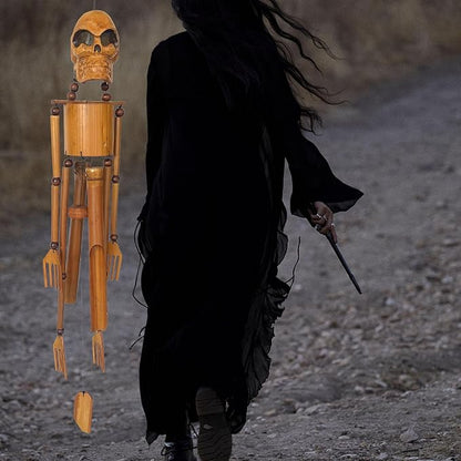 Bellaa 24773 Handmade Bamboo Skull Wind Chimes - 36 Inch Outdoor Garden Decor, Gothic Halloween Skeleton Design from Bali Indonesia, Weather Resistant Patio Yard Art