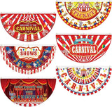 6 Pcs Circus Carnival Decoration Bunting Welcome Carnival Half Banner Red and White Striped Pattern Bunting Flag for Circus Garden Decor, 1.5 x 3 ft