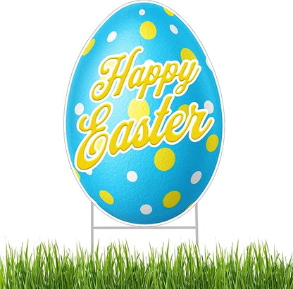 Happy Easter Classic Yard Sign Home Decor Lawn Decoration With Stakes Easter Egg (Blue)