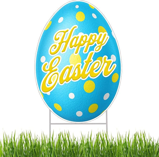 Happy Easter Classic Yard Sign Home Decor Lawn Decoration With Stakes Easter Egg (Blue)