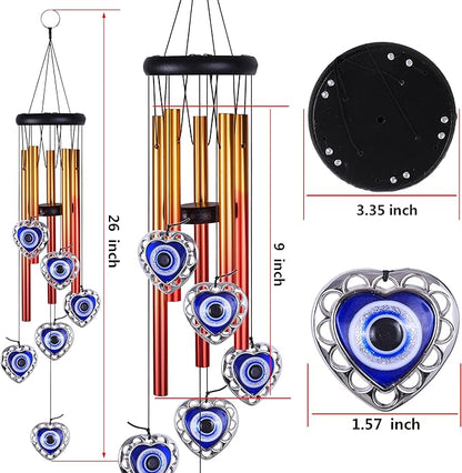 Blue Evil Eye Heart-Shaped Wind Chimes Outdoor Decor, Heart - Evil Eye Wind Bells, Mobile Evil Eye Windcatcher, Blue Evil Eye Amulet Wind Chimes for Home, Gifts for Mom,Balcony,Patio,Garden Decoration