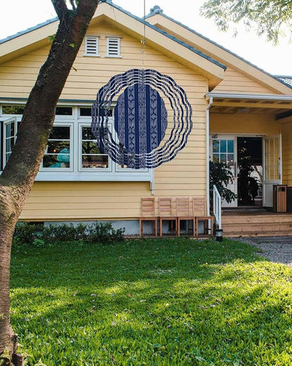 Abstract Geometric Striped Round Wind Spinner 10", 3D Stainless Steel Wind Spinners for Yard and Garden Navy Blue Indoor Outdoor Metal Hanging Craft Ornaments for Porch Lawn Home Party Decoration
