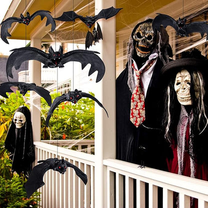 MGparty Halloween Hanging Bats 24 Pcs Realistic Scary Rubber Bats for Halloween Outdoor Indoor Yard Home Window Door Wall Decorations Halloween Party Decorations with 5 Size