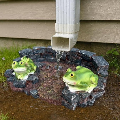 Decorative Frog Statue Splash Block Gutter Downspout Outdoor Garden Decor, Larger Gutter Downspout Statues for Patio,Yard and Lawn Accessory, Stone Resin Rain Concrete Gutter Guardian,14"L x 9.5"W