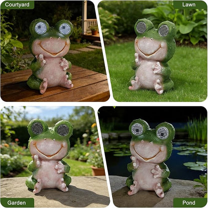 Solar Frog Garden Statue with Rotating LED Eyes Waterproof Resin Outdoor Decor, Auto On/Off Landscape Lighting for Garden, Yard, Pathway, Fence, Patio - Unique Gifts for Women, Mom, Grandma