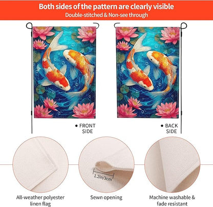 Koi Fish Garden Flag Seasonal Double Sided 12 x 18 Inch Small Yard Flag for Indoor Outdoor Decor Holiday All Seasons