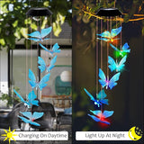 SAND MINE Solar Wind Chimes, Outdoor Butterfly Wind Chimes, Color Changing LED Mobile Wind Chime, Outdoor Waterproof LED Solar Light for Porch Deck Garden Patio Decor, Blue