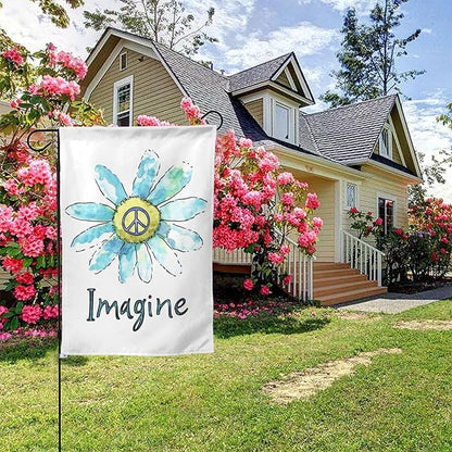 Imagine Flowers Hippie Peace Garden Flags 12×18 Inch Double Sided Decorative Yard Banner Seasonal Flag for Outdoor Outside Decor