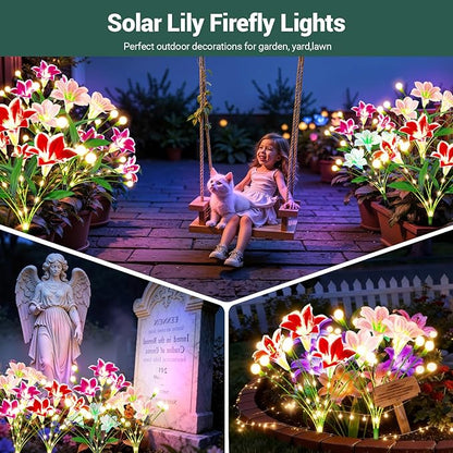 WdtPro Upgraded Solar Garden Lights Outdoor: 8 Pack 2-in-1 Solar Firefly Swaying Light with Lily Flower and Glowing Stem, Waterproof Garden Decor for Yard Patio Pathway Lawn, Gardening Gifts for Women