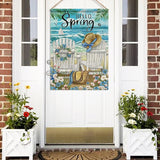 Hzppyz Hello Spring Chairs House Flag Double Sided, Forget Me Not Flower Coastal Beach Decorative Garden Yard Outdoor Large Decor, Nautical Sailboat Bag Hat Burlap Home Outside Decoration 28 x 40