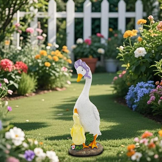 Goose Garden Statue for Outside: 12'' Funny Goose Yard Decorations for Outdoor Lawn Patio Porch Housewarming Birthday Gifts for Women (Mother-Baby Geese)