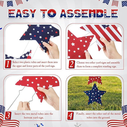 RattanView 6 Pack Outdoor Memorial Day Yard Signs Patriotic Yard Sign with Stakes Red White Blue Stars and Heart Front Porch Decor for Memorial Day Cemetery Lawn Garden Patio Decorations