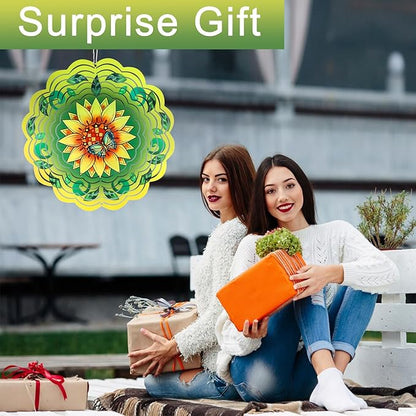 Wind Spinner Mandala 12 inch 3D Stainless Steel Laser Cut Metal Art Geometric Pattern Hanging Wind Spinner (Sunflower)