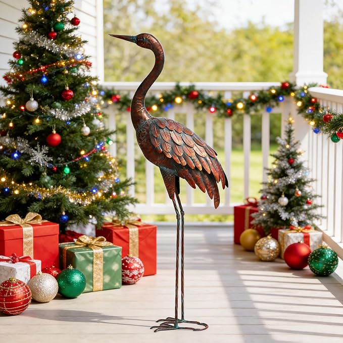chisheen Outdoor Garden Crane Statues and Sculptures Metal Yard Art Statue for Garden Decoration Large Size